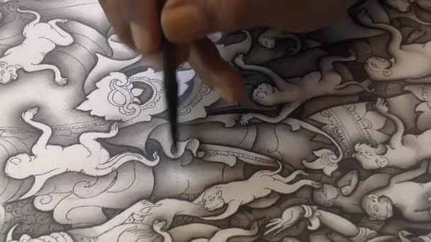 Very Talented Artist Drawing Beautiful Patterns Black Ink Pen — Vídeo de stock