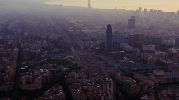 Barcelona Cityscape Aerial Shot Plaa Les Glories Catalanes Sunrise Spain — Αρχείο Βίντεο