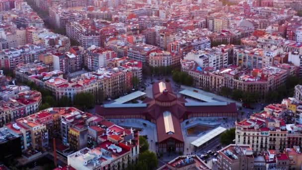 Barcelona Aerial View Mercat Sant Antoni Spain — стокове відео