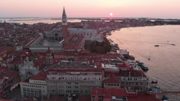 Вид Воздуха Площадь Сан Марко Восходе Солнца Венеции Италия — стоковое видео