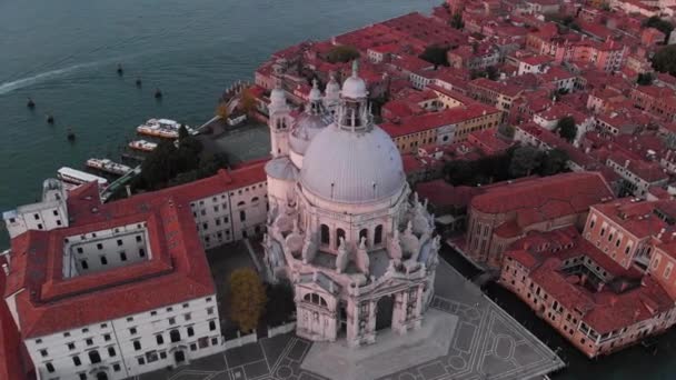 Вид Воздуха Санта Мария Делла Салюте Восходе Солнца Венеции Италия — стоковое видео