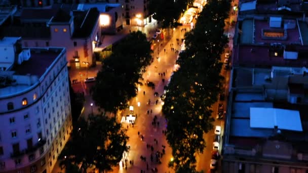 Barcelone Vue Aérienne Rambla Nuit Espagne — Video