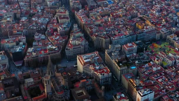 Barcelona Gothic Quarter Cityscape Air View Sunset Spain — стокове відео