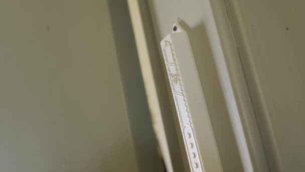 Hand Touches Jewish Mezuzah Located Entrance Room — Stock Video