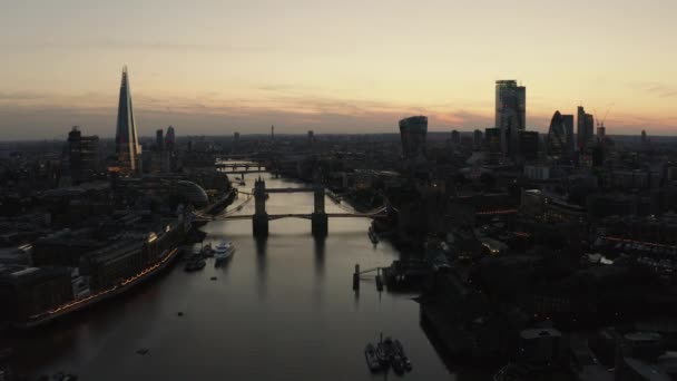 Aerial View London River Thames Tower Bridge Just Sun Has — Stock video