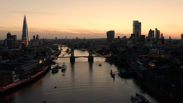 Aerial View London River Thames Tower Bridge Just Sun Has — Video Stock