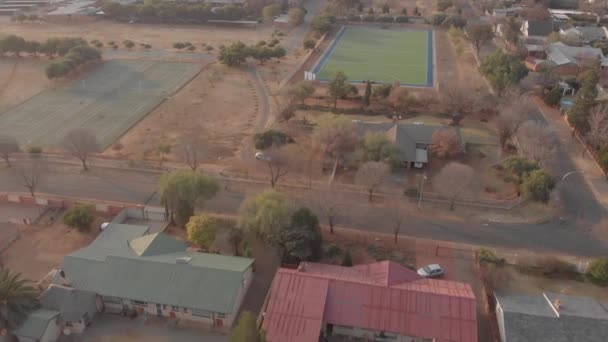 Aerial Shot School Hockey Field South Africa Winter — Stockvideo