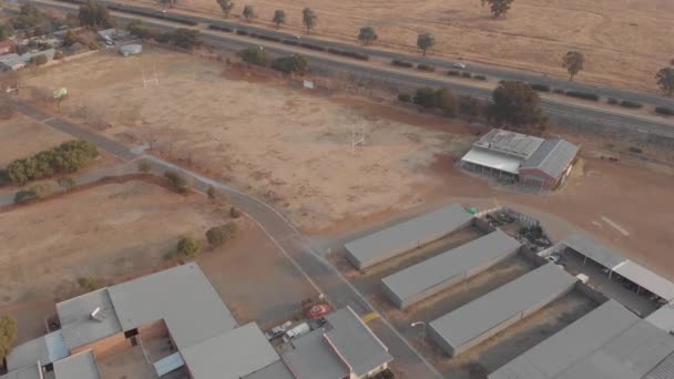 Aerial Shot School Next National Road Winter — Vídeos de Stock