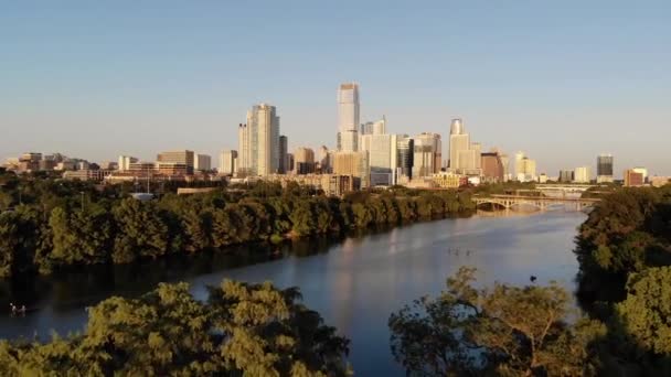 Aerial Drone Shot Downtown Austin Texas Shot Southwest Coming Zilker — ストック動画