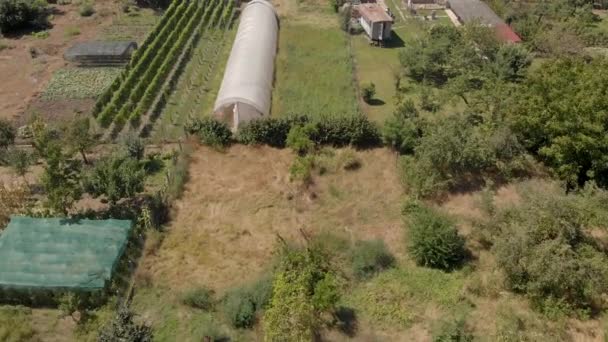 Slow Motion Aerial Drone Footage Green House Agriculture Industry Home — Stockvideo