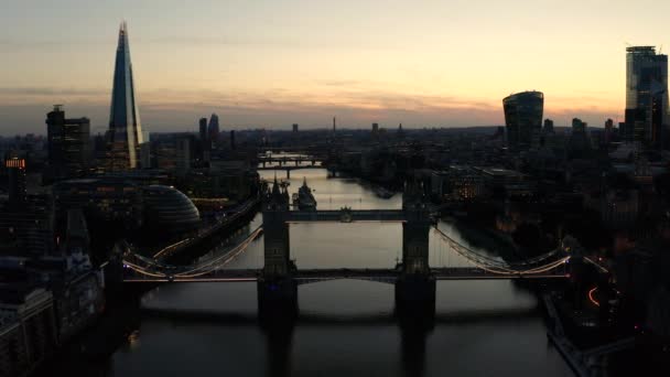 Aerial View London River Thames Tower Bridge Just Sun Has — ストック動画