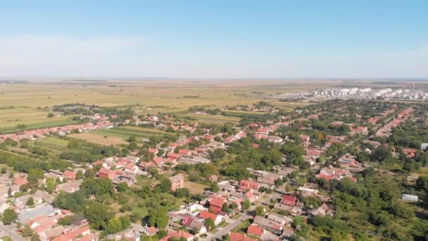 Images Panoramiques Drones Aériens Village Côté Raffinerie Pétrole Pollution Soins — Video