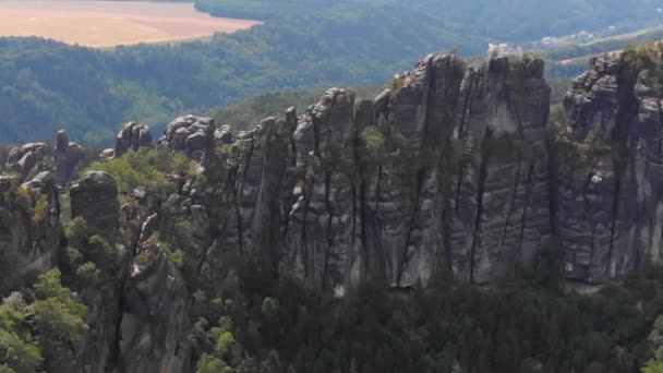 Aerial View Saxon Switzerland Schrammstein Aussicht Bad Schandau Germany — ストック動画