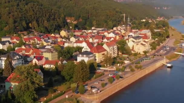 Bad Schandau Aerial View Elbe River Saxian Switzerland Germany — стокове відео