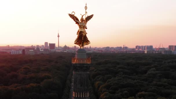 Berlínský Sloup Vítězství Letecký Pohled Při Východu Slunce Berlín Německo — Stock video