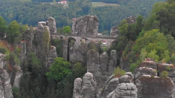 Vista Aérea Del Puente Sajón Bastei Bad Schandau Alemania — Vídeos de Stock