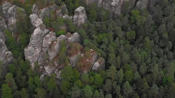 Luchtfoto Van Saksisch Zwitserland Bastei Bridge Rotsen Formatie Bad Schandau — Stockvideo