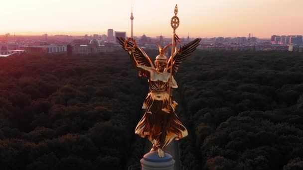 Berlin Victory Column Aerial View Sunrise Berlin Germany — Stock Video