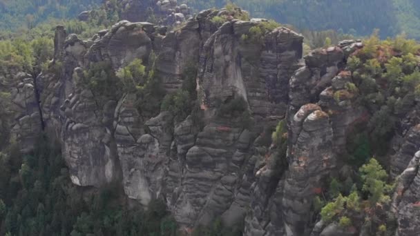 Luchtfoto Van Saksisch Zwitserland Schrammstein Aussicht Bad Schandau Duitsland — Stockvideo