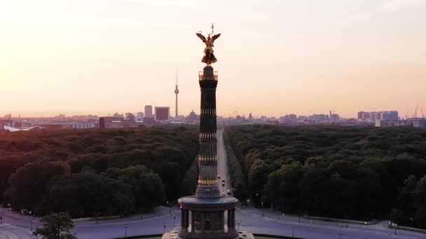 Berlin Victory Column Aerial View Sunrise Berlin Germany — Stock Video