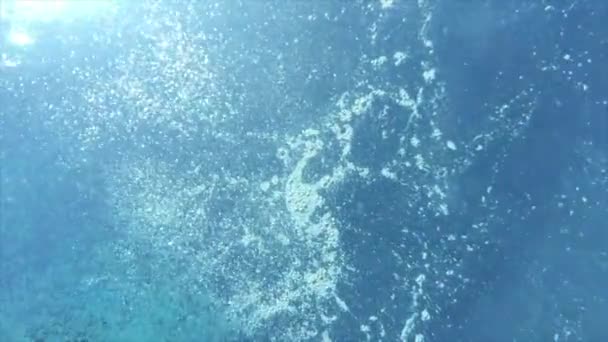 View Surface Pool Bottom Looking Sun Bubbles Floating — Video Stock