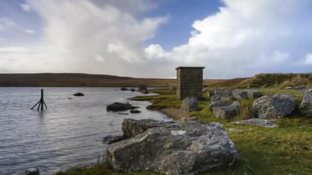Time Lapse Remote Lake Shore Dramatic Cloudy Day Ireland — Stockvideo
