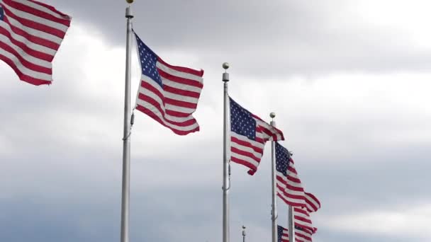 Primer Plano Las Banderas Estadounidenses Monumento Washington Ubicado Washington Los — Vídeo de stock