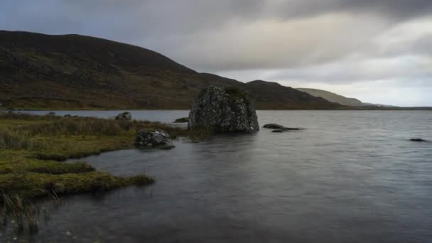 Time Lapse Remote Lake Shore Dramatic Cloudy Day Ireland — Stock video