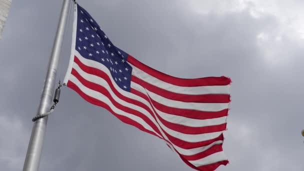 Close American Flag Washington Monument Located Washington Usa — Stockvideo