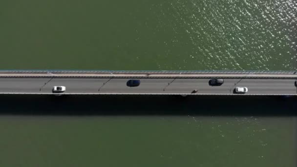 Vertical Aerial Top View Car Bridge Traffic Passing — Stockvideo