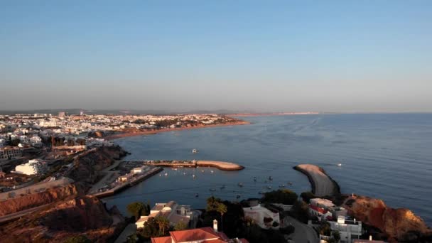 Vista Aérea Ciudad Con Pequeño Puerto Revelando Gran Casa Lujo — Vídeos de Stock