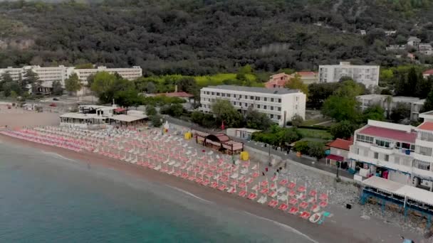 Aerial Drone Cinematic Footage Sutomore Montenegro Beach Morning — Vídeo de Stock