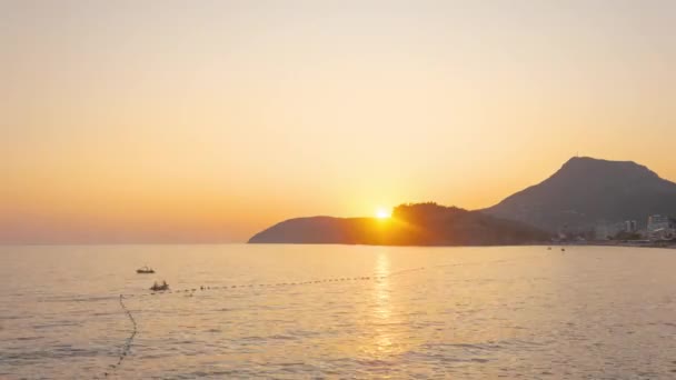Beautiful Sunset Adriatic Sea Beach Sutomore Montenegro Mountain Background — Stockvideo