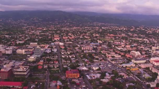 Aerial Overview Kingston Jamaica Taken Sunset Pagasus Hotel Panning Right – stockvideo