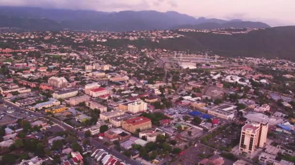 Aerial Overview Kingston Jamaica Taken Sunset Pagasus Hotel Panning Right — ストック動画