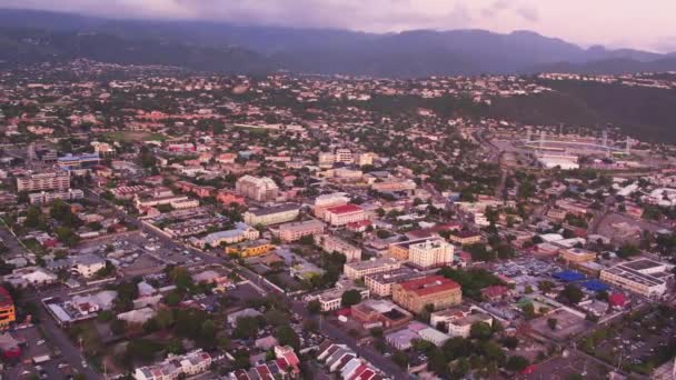 Aerial Overview Kingston Jamaica Taken Sunset Pagasus Hotel Panning Right — ストック動画