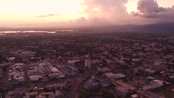 Aerial Overview Kingston Jamaica Taken Sunset Pagasus Hotel Panning Right — Stok video