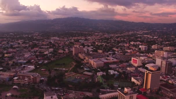 Aerial Overview Kingston Jamaica Taken Sunset Pagasus Hotel Panning Right — 图库视频影像