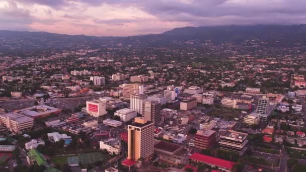 Aerial Overview Kingston Jamaica Taken Sunset Pagasus Hotel Panning Right — 图库视频影像