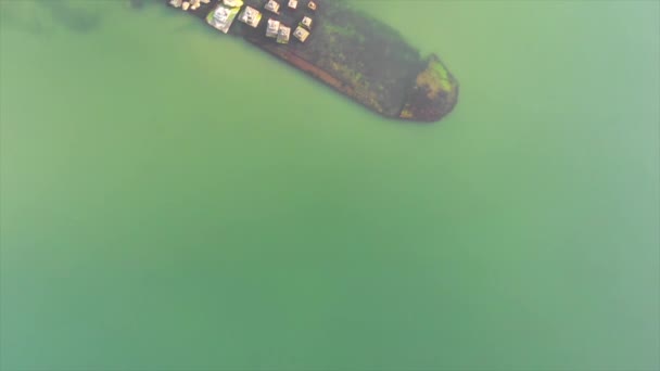 Submerged Barge Next Seashore — Stockvideo