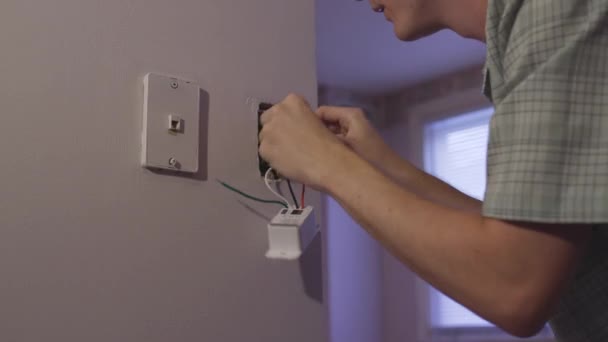 Installing Smart Electrical Light Switch Home Google Home — ストック動画