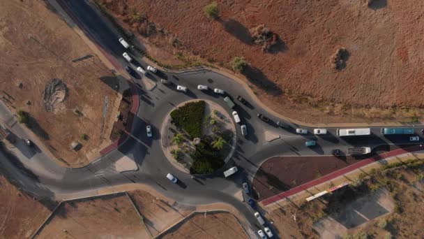 Top Drone View Busy Roundabout Portugal Orange Green Earthy Tones — Stok video
