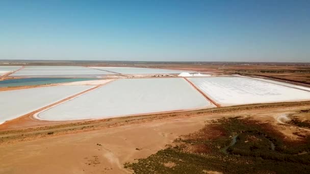 Aerial Footage Expansive Solar Evaporation Salt Mining Fields Slide Pan — Wideo stockowe