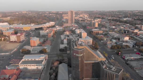 Aerial Shot Cityscape Reflective Glass Building City Palm Trees — Stockvideo