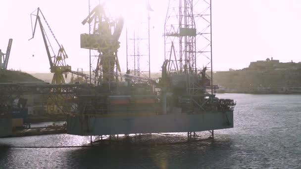 Port Structure Ship Cranes Water Malta Famous Three Cities — Stockvideo