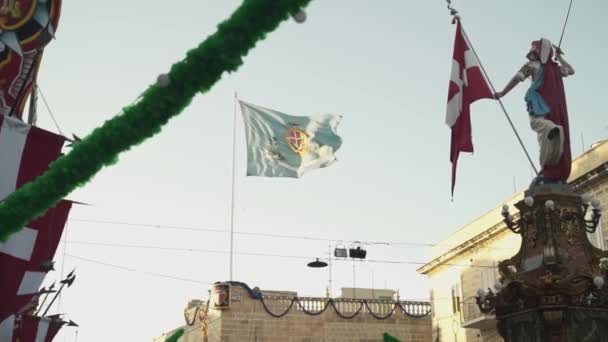 Flags Waving Malta Streets Festive Days September — Stockvideo