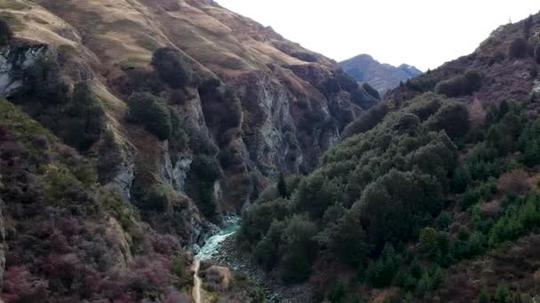 Aerial Shot Skippers Canyon Shotover River Queenstown Central Otago New — стоковое видео