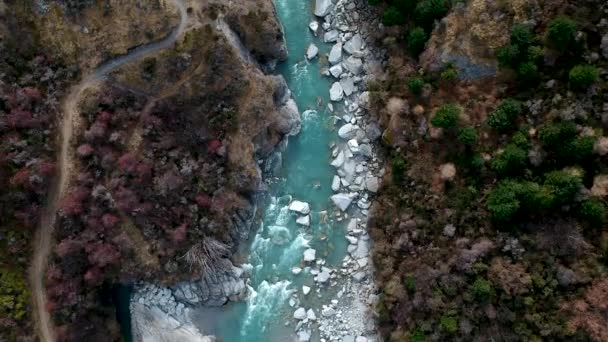 Aerial Top Shot Skippers Canyon Shotover River Queenstown Central Otago — 비디오