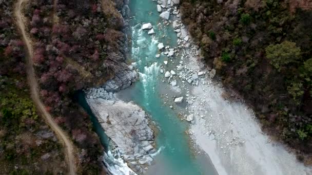 Aerial Top View Oxenbridge Tunnel Skippers Canyon Shotover River Queenstown — Stock Video