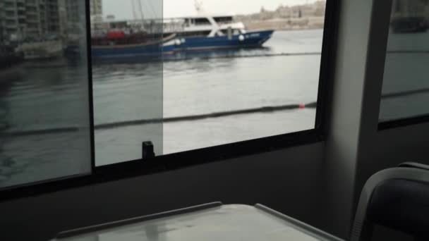 View Window Seat Boat Ferry Parked Harbour — Stockvideo